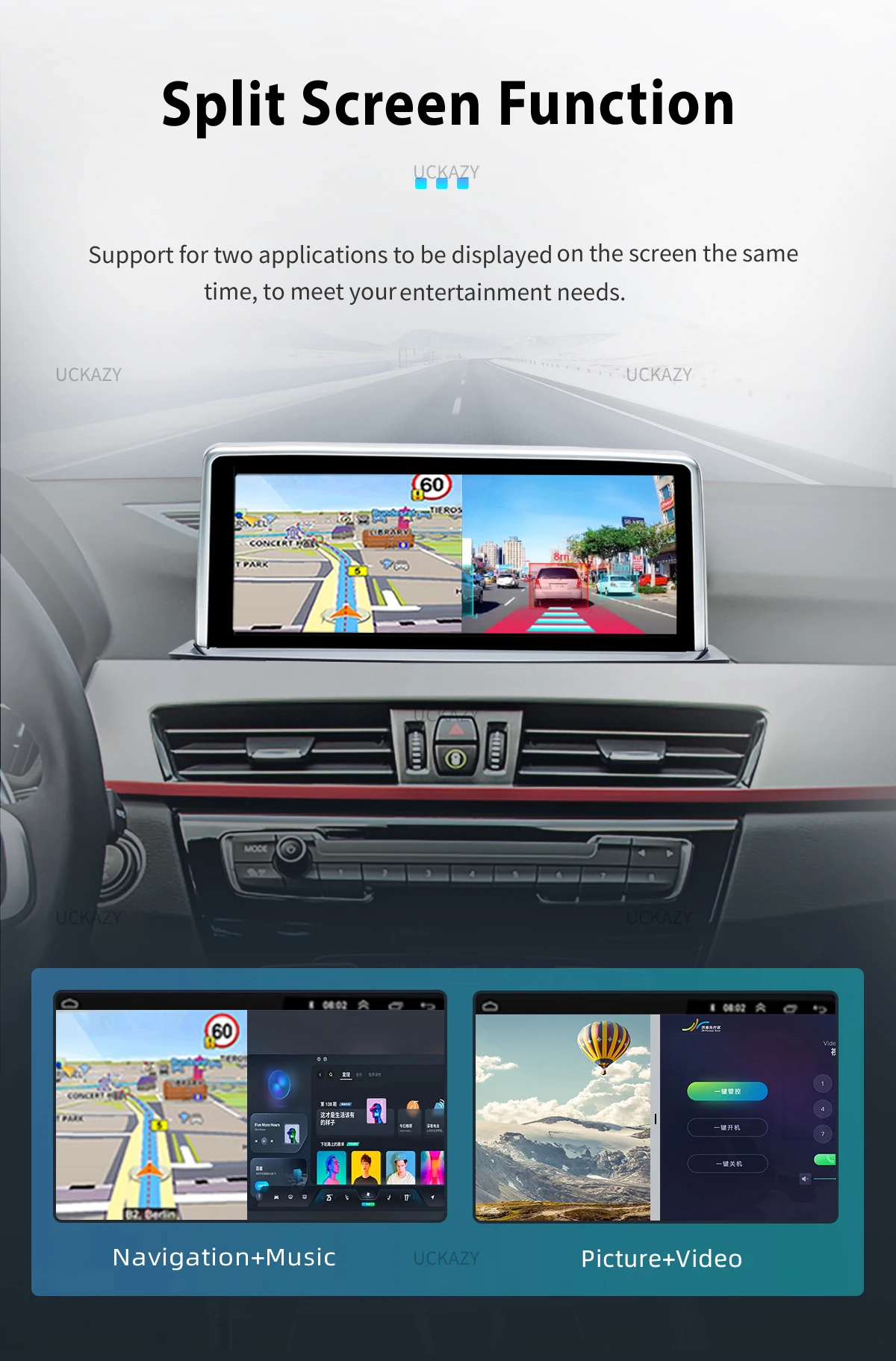 Uckazy Wireless CarPlay Android 14 Auto für BMW NBT EVO X1 F48 2016–2020 mit CarPlay-Funktionen Airplay Mirror Link