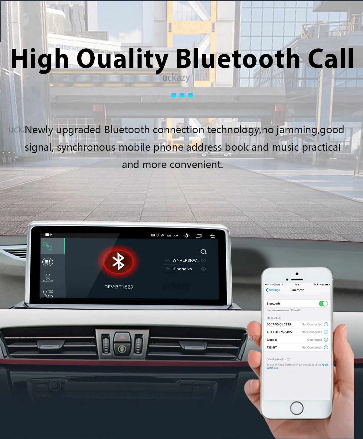Uckazy Wireless CarPlay Android 14 Auto für BMW NBT EVO X1 F48 2016–2020 mit CarPlay-Funktionen Airplay Mirror Link