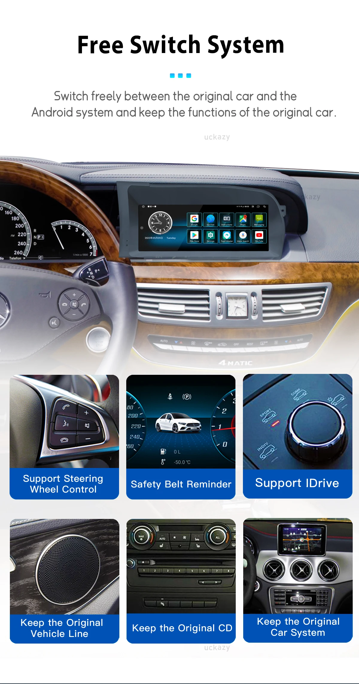 8GB kabelloses Carplay Android 14 Autoradio GPS-Navigation für Mercedes Benz S-Klasse W221 3.0/3,5 Multimedia-Bildschirm Audio Stereo4g