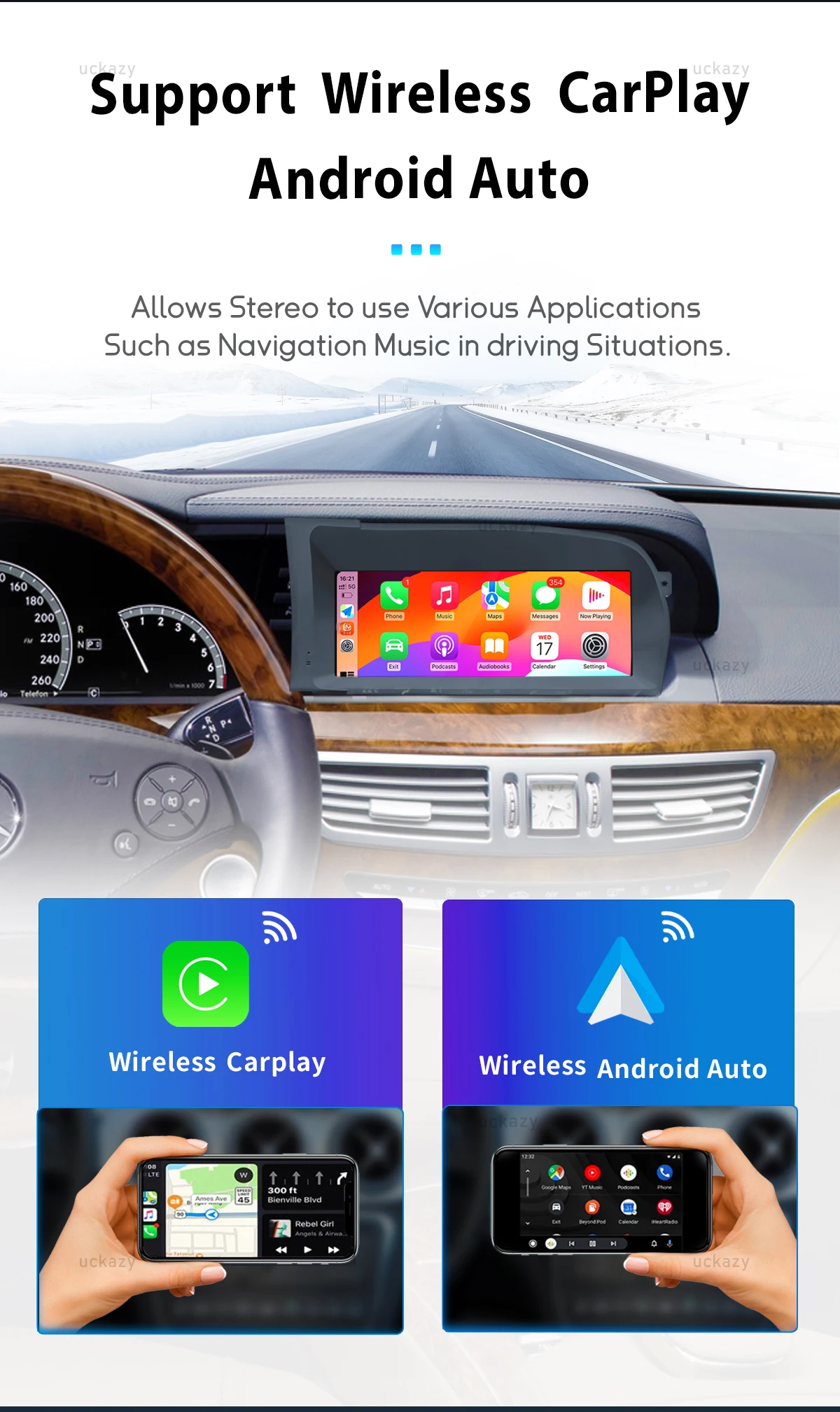 8GB kabelloses Carplay Android 14 Autoradio GPS-Navigation für Mercedes Benz S-Klasse W221 3.0/3,5 Multimedia-Bildschirm Audio Stereo4g