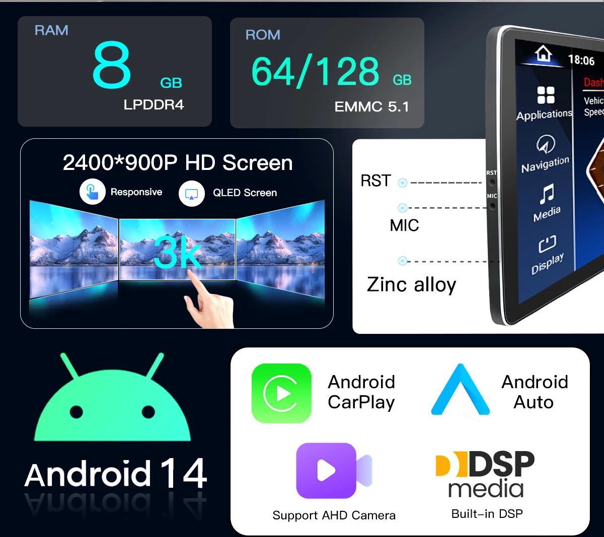 12,8'' 2400*900 Hohe Auflösung Android 14 Snapdragon 665 Drahtlose Carplay AUTO für BMW 5er F10 F11 2010-2016 CIC NBT Auto Video Player GPS NAVI 12,8'' 2400*900 Hohe Auflösung Android 14 Snapdragon 665 Drahtlose Carplay AUTO für BMW 5er F10 F11 2010-2016 CIC NBT Auto Video Player GPS NAVI