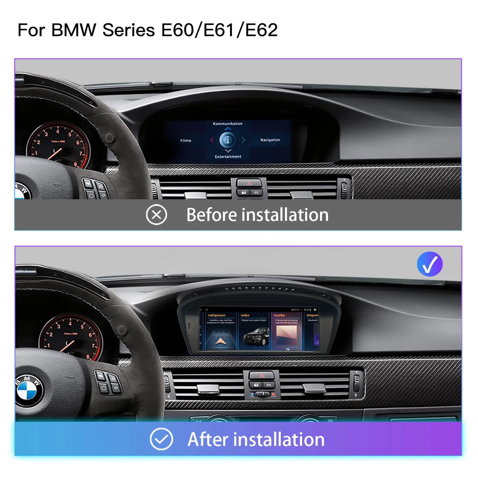 Android 14 Multimedia Für BMW Serie 5/3 E60 E61 E62 E63 E90 E91 Radio Bildschirm CIC/CCC GPS Navigation Audio 4G – Bild 2