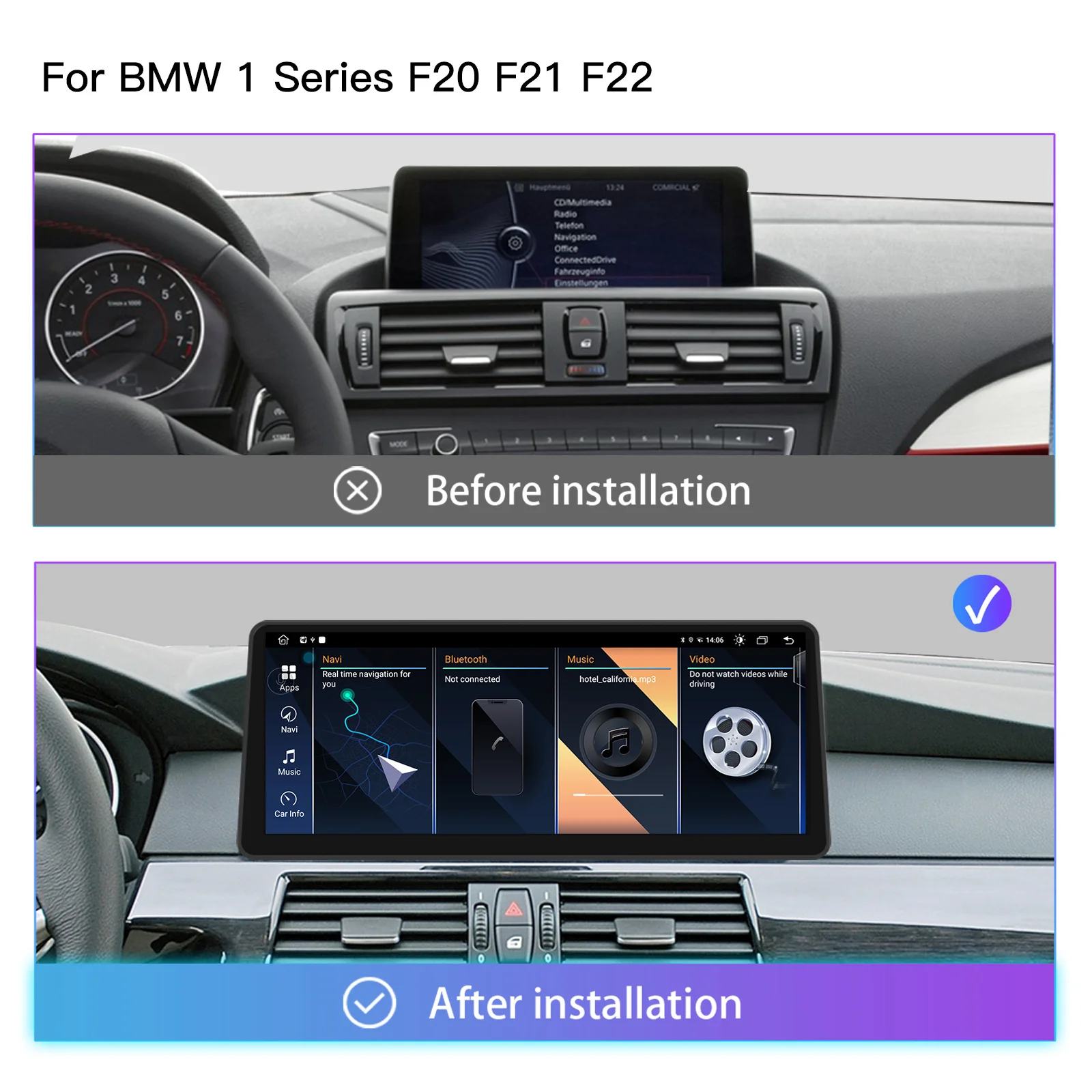 12.3 "Android 14 Autoradio Wireless Carplay für BMW 3/4 Serie F20 F21 F22 F30 F31 F32 F33 F34 F36 GPS Auto Multimedia-Player – Bild 4