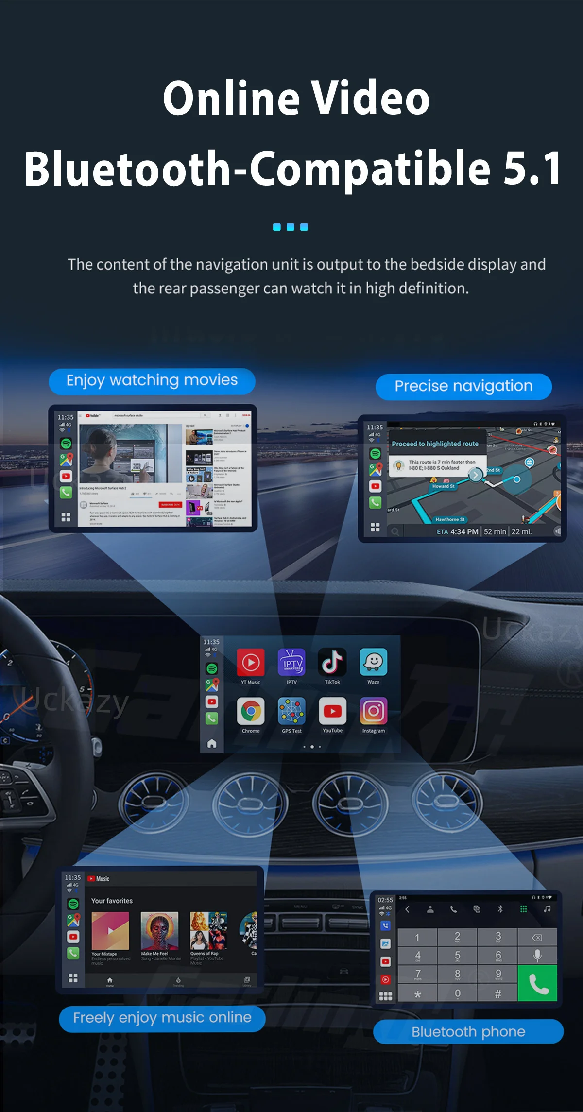 Uckazy Drahtlose CarPlay Android Auto Multimedia Radio Für BMW 5/3 Serie E60 E61 E62 E63 E90 E91 E92 E93 m3 CCC CIC Monitor