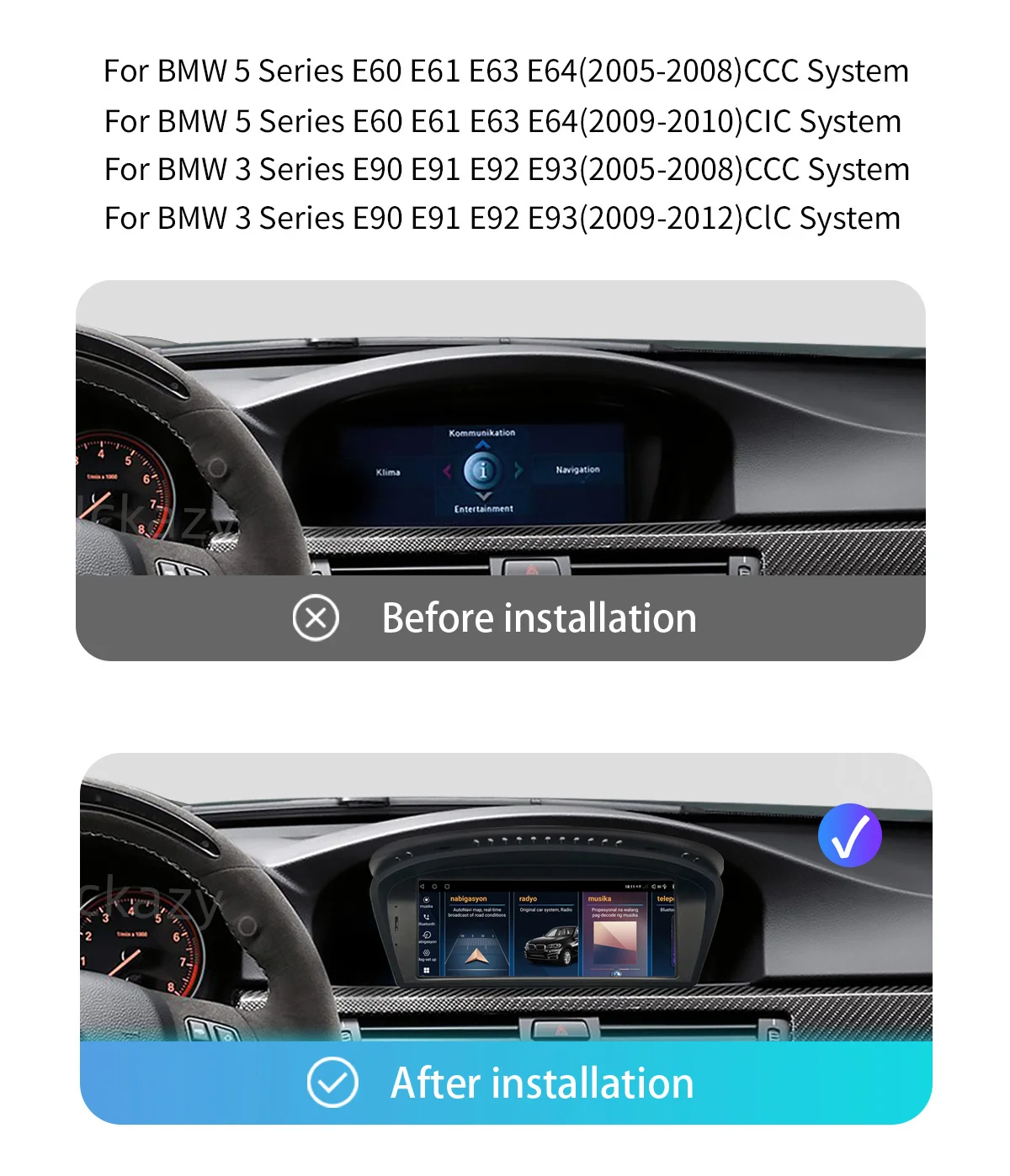 Uckazy Drahtlose CarPlay Android Auto Multimedia Radio Für BMW 5/3 Serie E60 E61 E62 E63 E90 E91 E92 E93 m3 CCC CIC Monitor