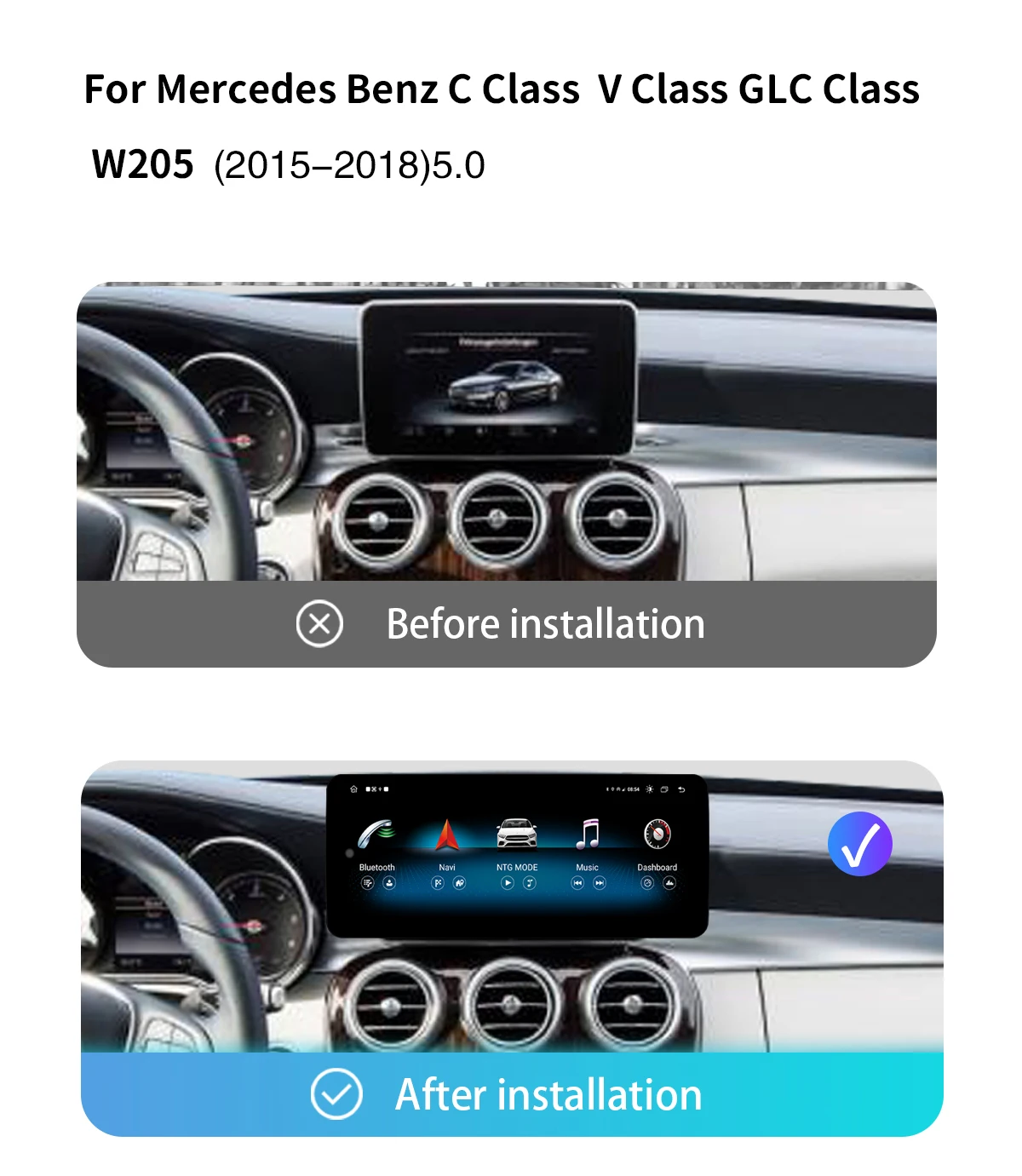 Carplay Android 14 Snapdragon 2015 Autoradio für Mercedes Benz C-Klasse W205 Glc Klasse x253 W446 2013-2017 Multimedia 4g GPS Navi