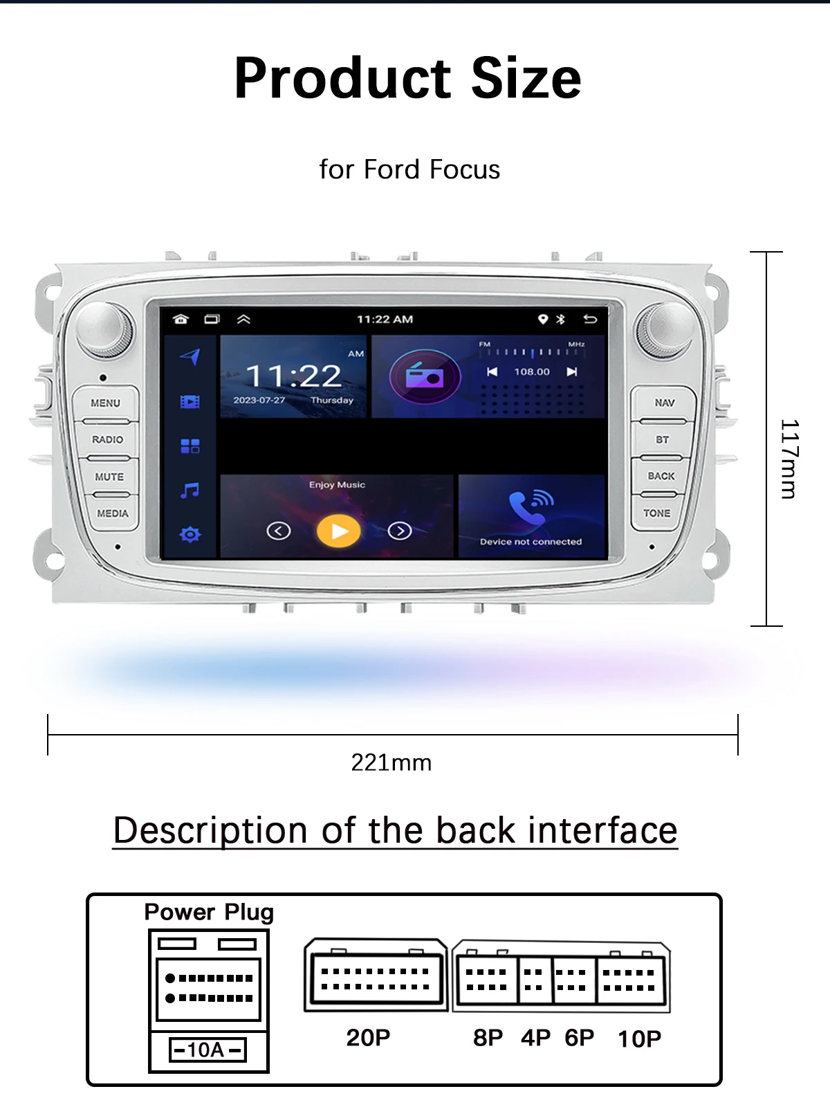 Uckazy 2 din android 14 autoradio für ford focus 2 3 4 mk2 kuga mondeo fiesta transit verbinden S-C max multimedia stereo headunit