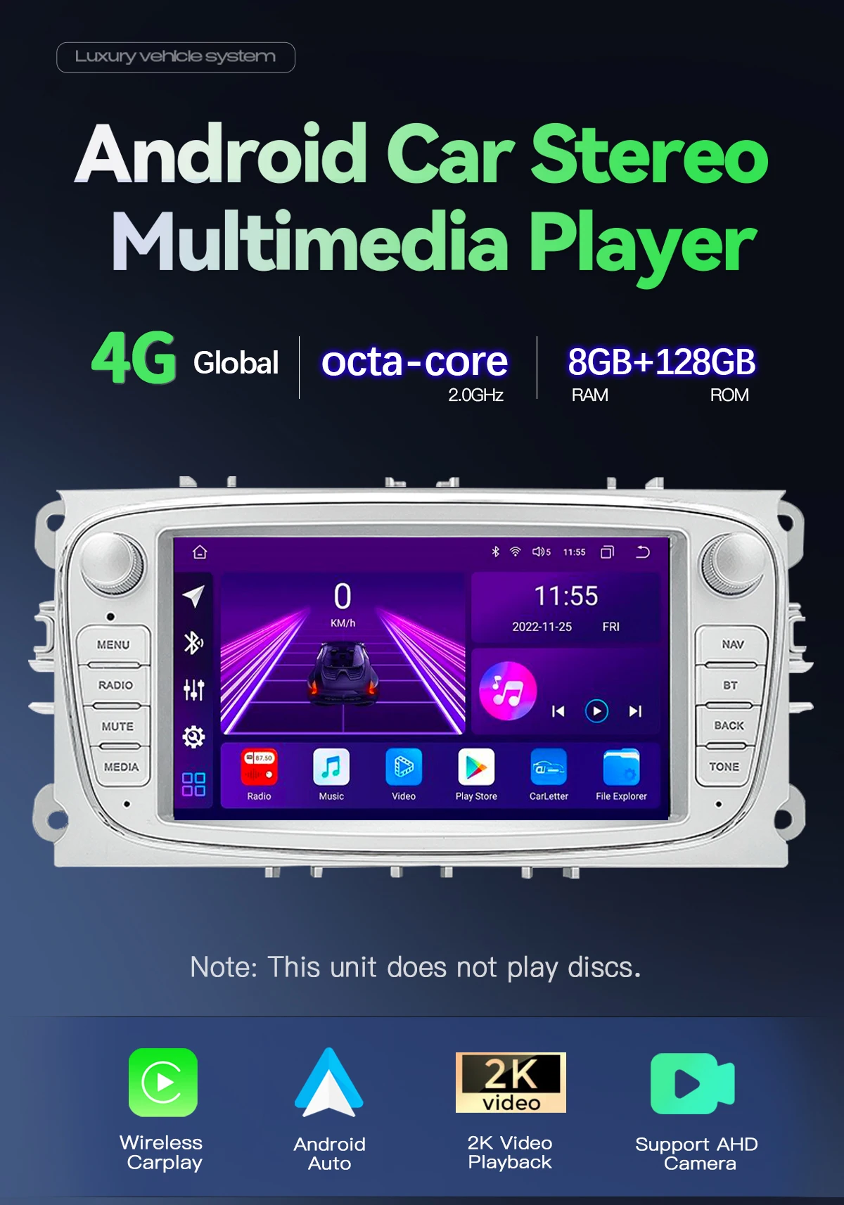 Uckazy 2 din android 14 autoradio für ford focus 2 3 4 mk2 kuga mondeo fiesta transit verbinden S-C max multimedia stereo headunit