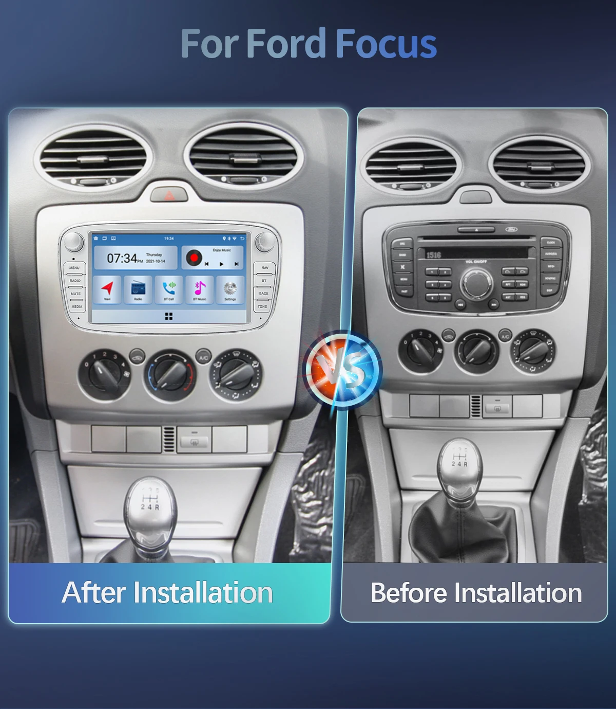 Uckazy 2 din android 14 autoradio für ford focus 2 3 4 mk2 kuga mondeo fiesta transit verbinden S-C max multimedia stereo headunit