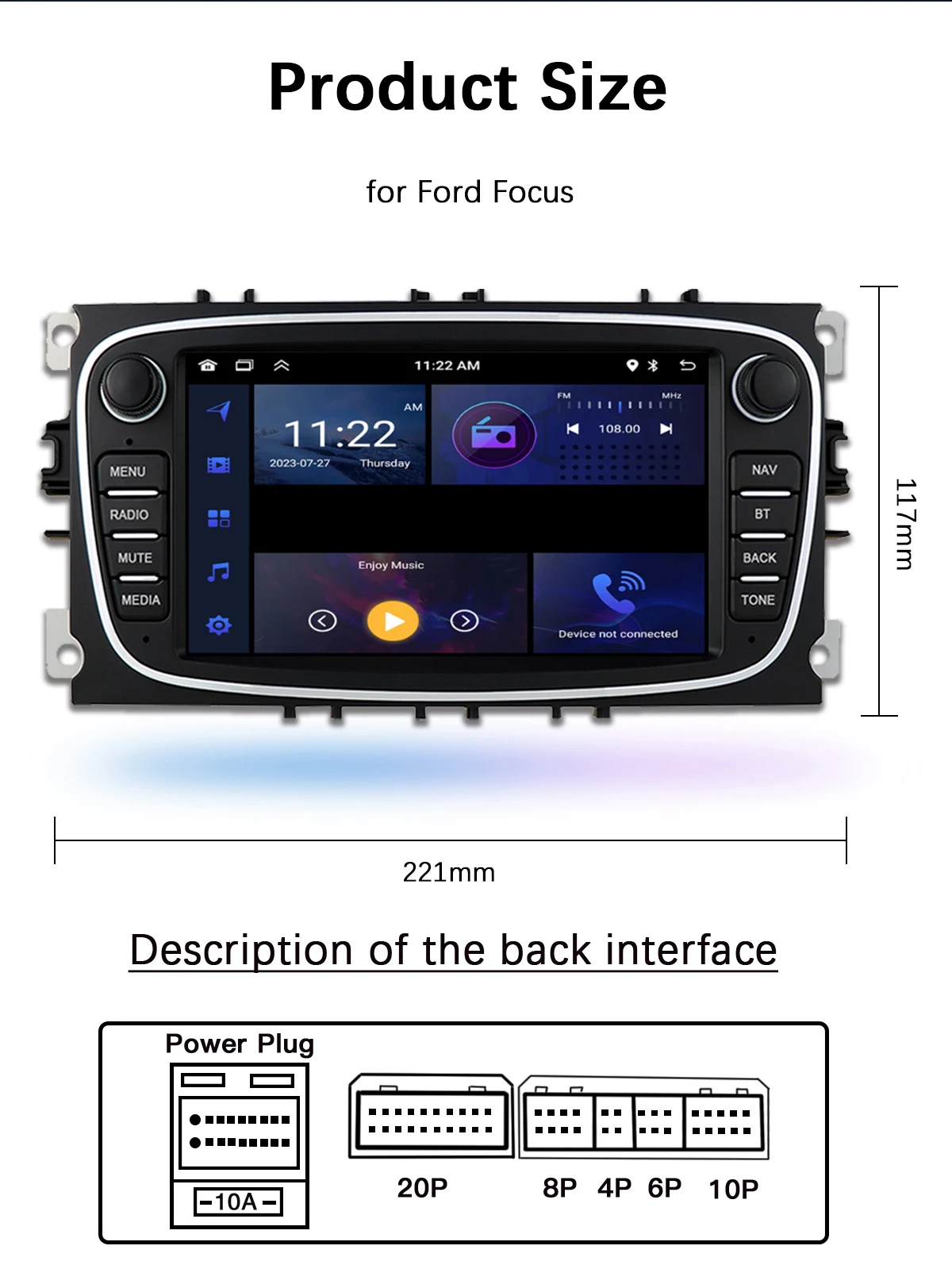 Uckazy Android 14 Autoradio für Ford Focus 2 3 4 MK2 Kuga Mondeo Fiesta Transit Connect S-C MAX Multimedia Stereo HeadUnit