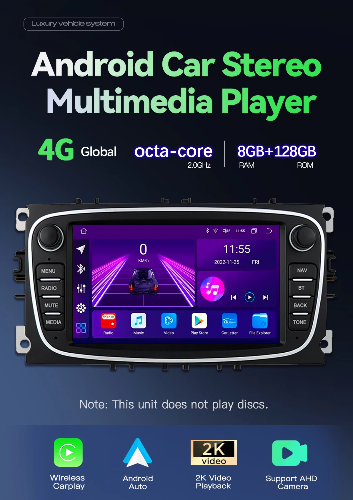 Uckazy Android 14 Autoradio für Ford Focus 2 3 4 MK2 Kuga Mondeo Fiesta Transit Connect S-C MAX Multimedia Stereo HeadUnit