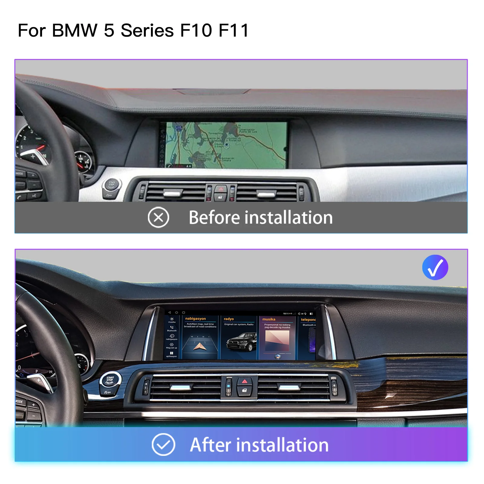 Android 14 Autoradio für bmw 5 series f10 f11 2013-2016 cic nbt multimedia auto bildschirm gps navigation audio carplay – Bild 5