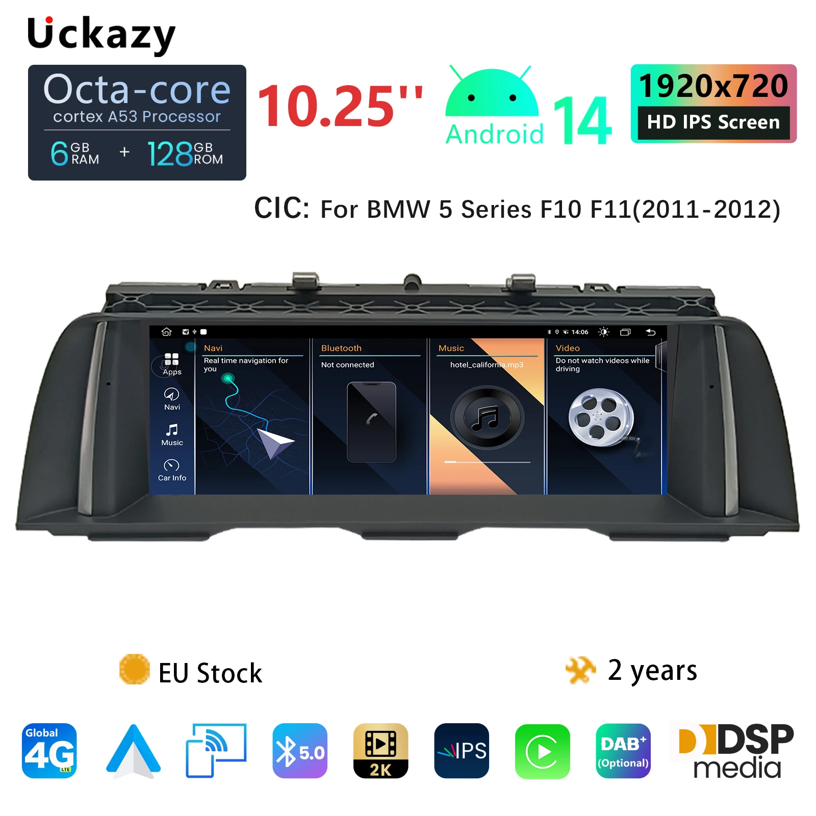 Android 14 Autoradio für bmw 5 series f10 f11 2013-2016 cic nbt multimedia auto bildschirm gps navigation audio carplay