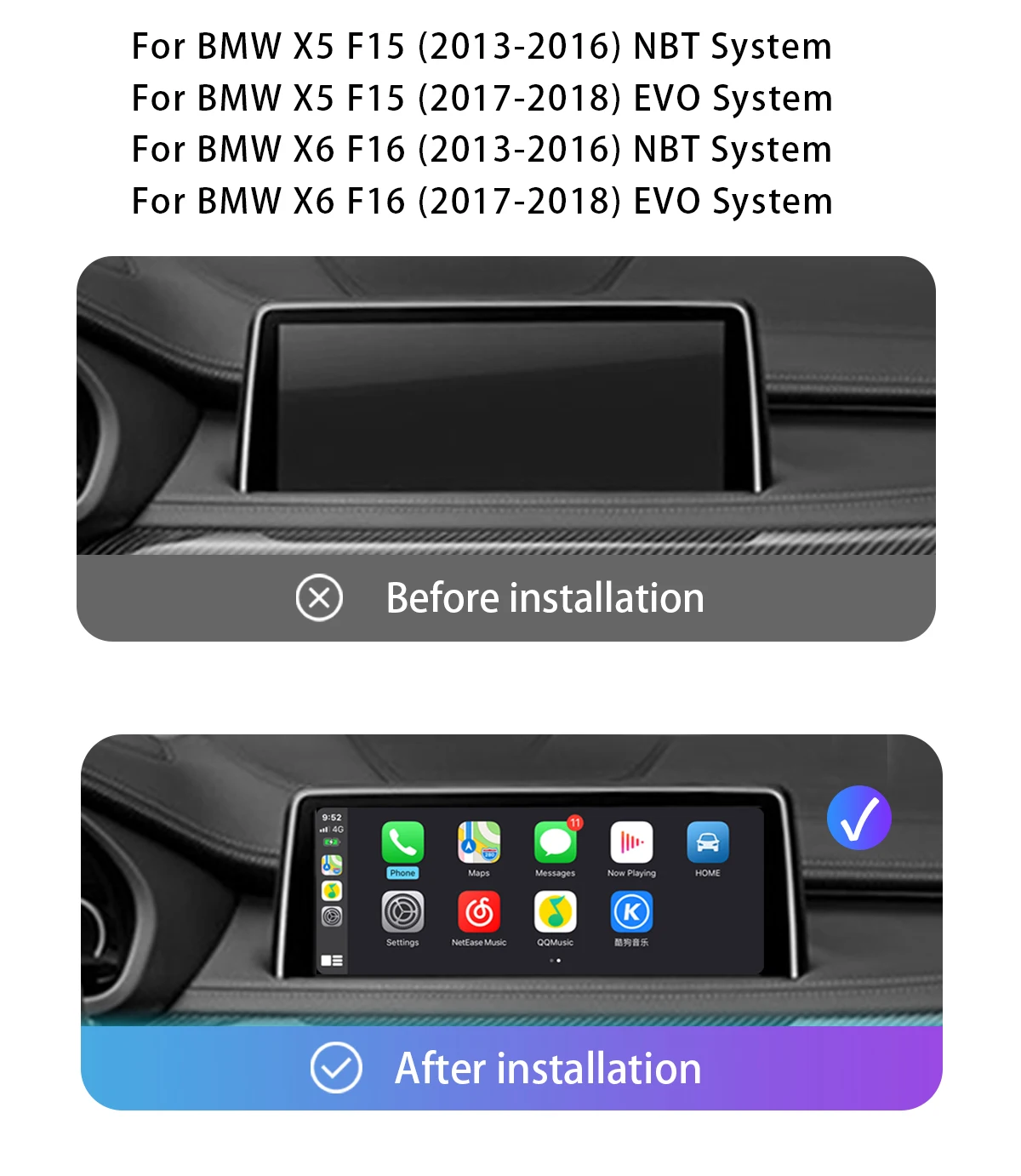 Uckazy Wireless CarPlay für BMW 2er F45 F46 2013-2019 NBT EVO System Autoradio Multimedia Android Auto Navigation GPS