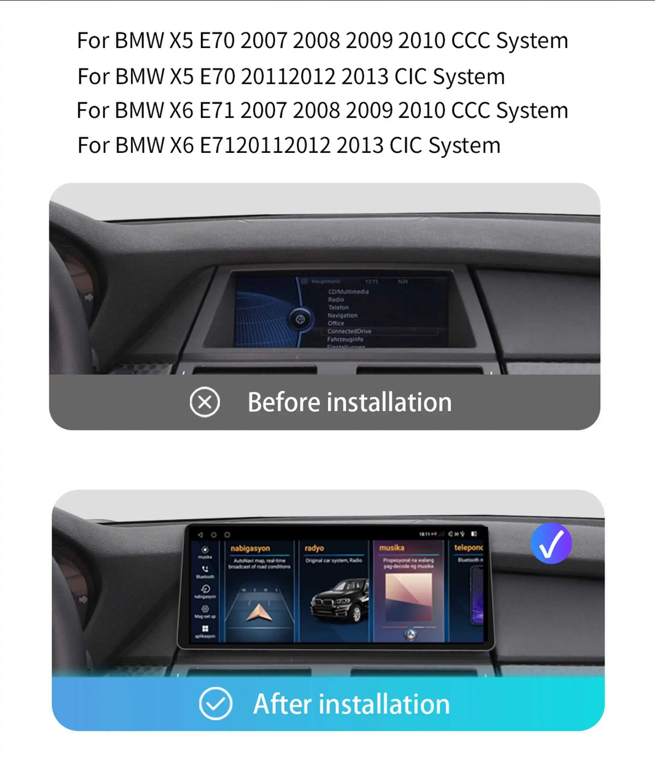 12,3 Zoll Linux/Qualcomm 665 Android 14 Auto Wireless CarPlay Auto Stereo für BMW X5 E70 F15 X6 E71 F16 2007-2013 Radio Bildschirm