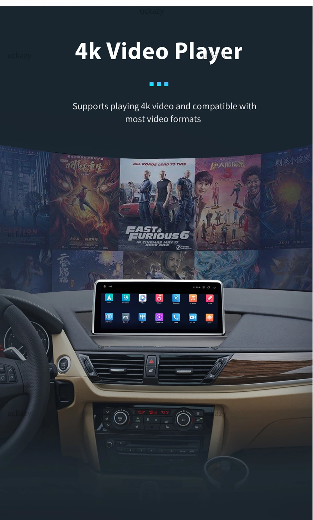 Uckazy CarPlay Autoradio EU Versand für BMW X1 E84 CIC 2009-2015 Wireless Apple CarPlay Android Auto Android 14 DSP