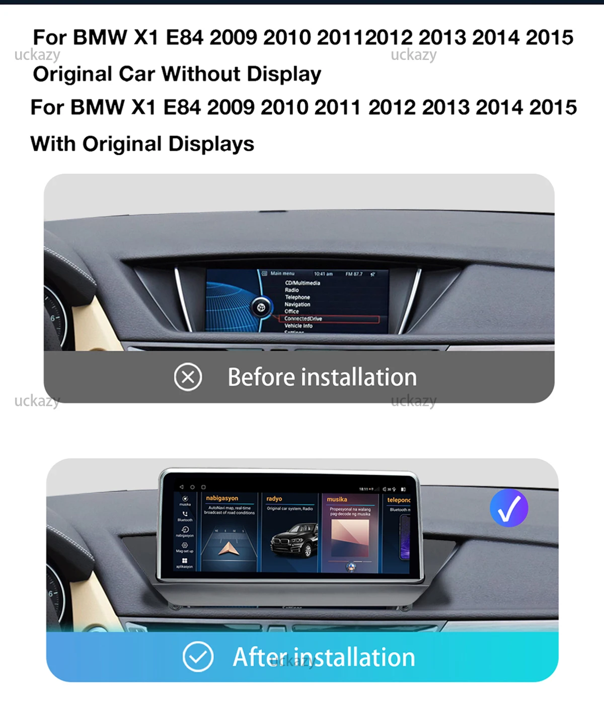 Uckazy CarPlay Autoradio EU Versand für BMW X1 E84 CIC 2009-2015 Wireless Apple CarPlay Android Auto Android 14 DSP