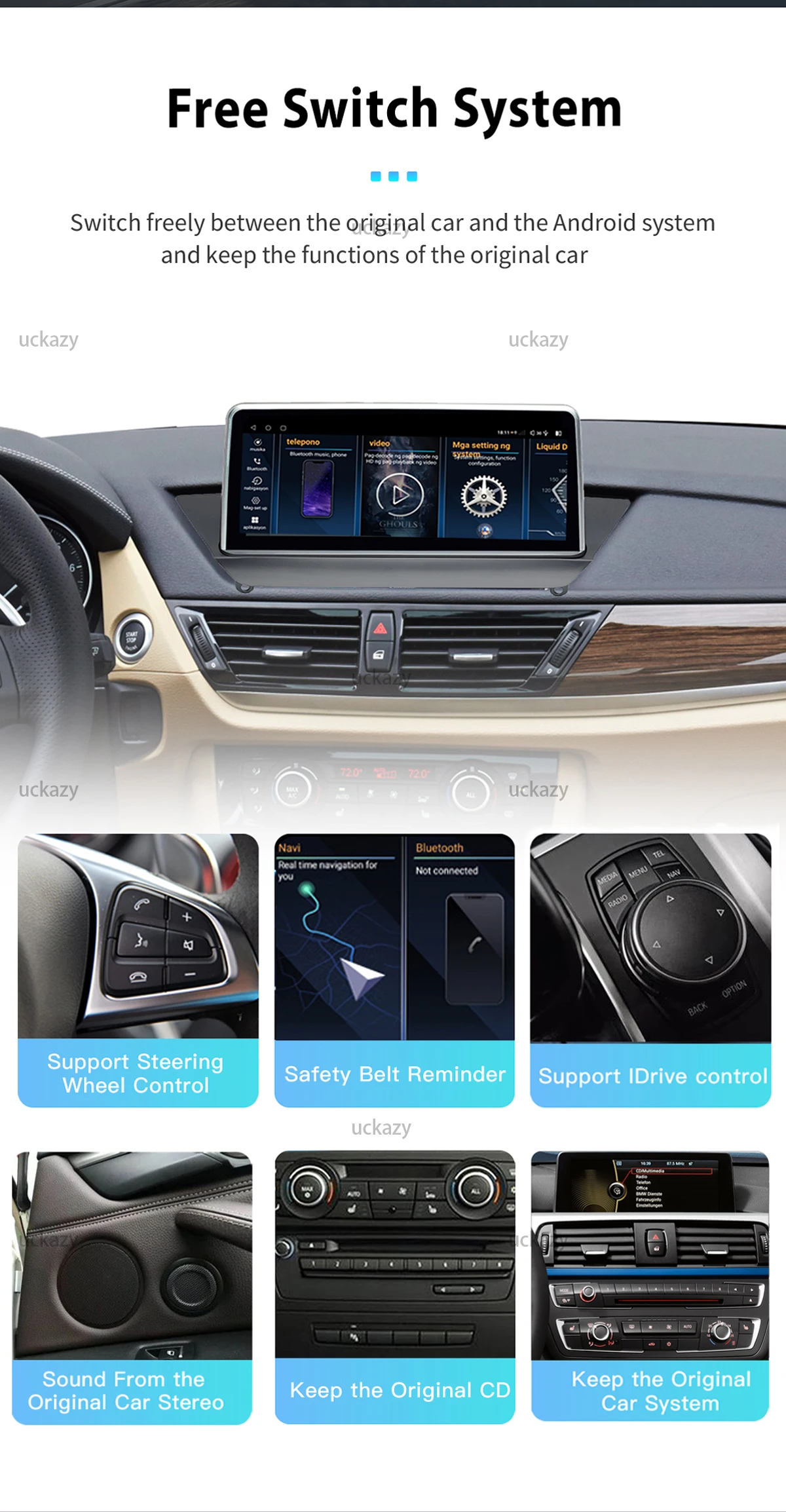 Uckazy CarPlay Autoradio EU Versand für BMW X1 E84 CIC 2009-2015 Wireless Apple CarPlay Android Auto Android 14 DSP
