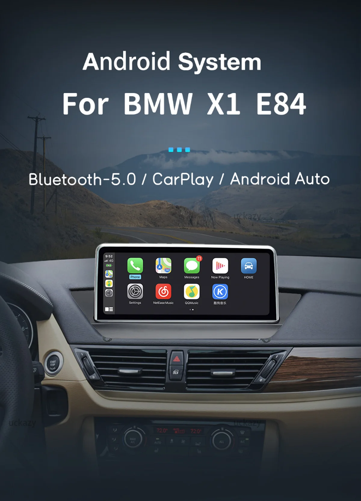 Uckazy CarPlay Autoradio EU Versand für BMW X1 E84 CIC 2009-2015 Wireless Apple CarPlay Android Auto Android 14 DSP