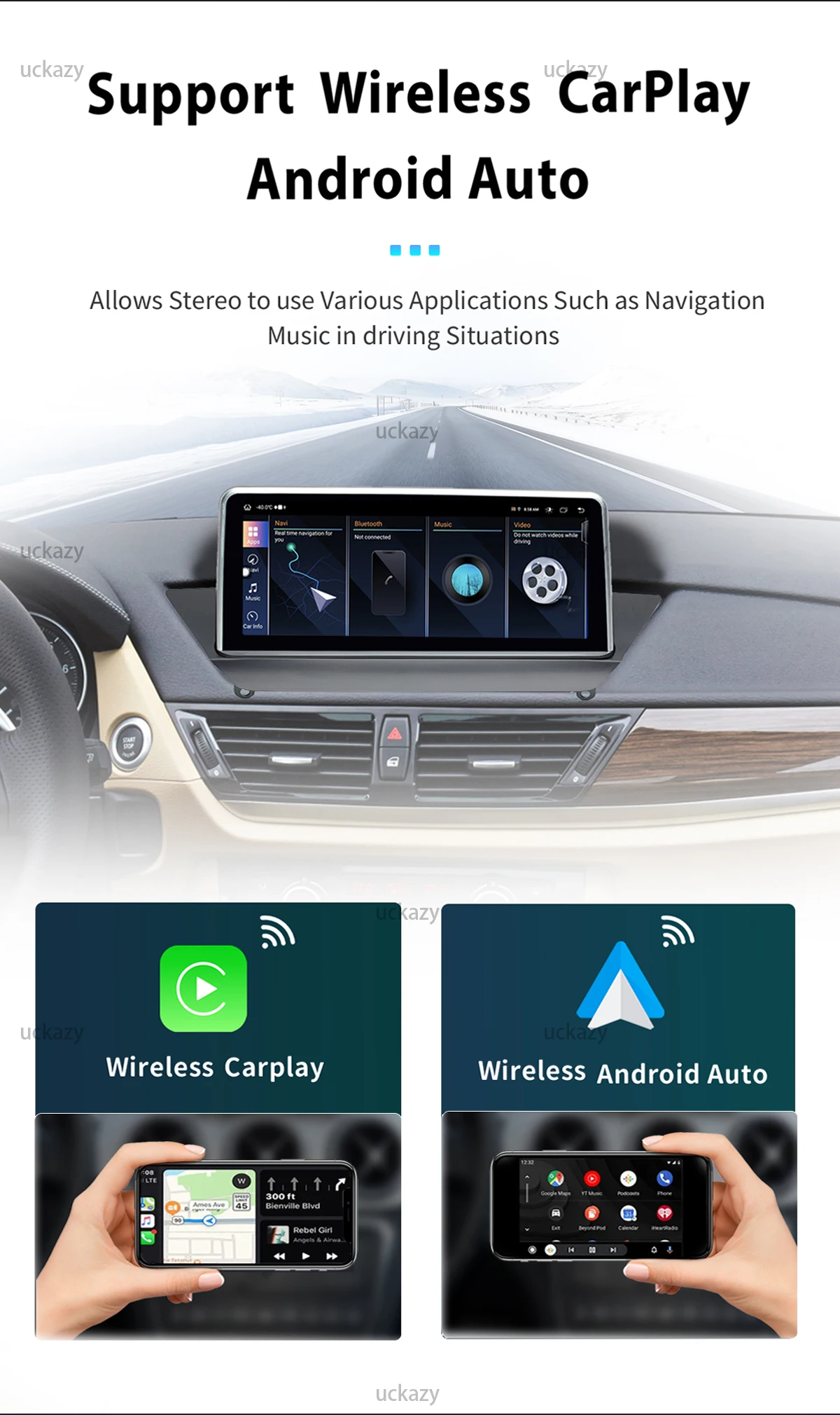 Uckazy CarPlay Autoradio EU Versand für BMW X1 E84 CIC 2009-2015 Wireless Apple CarPlay Android Auto Android 14 DSP