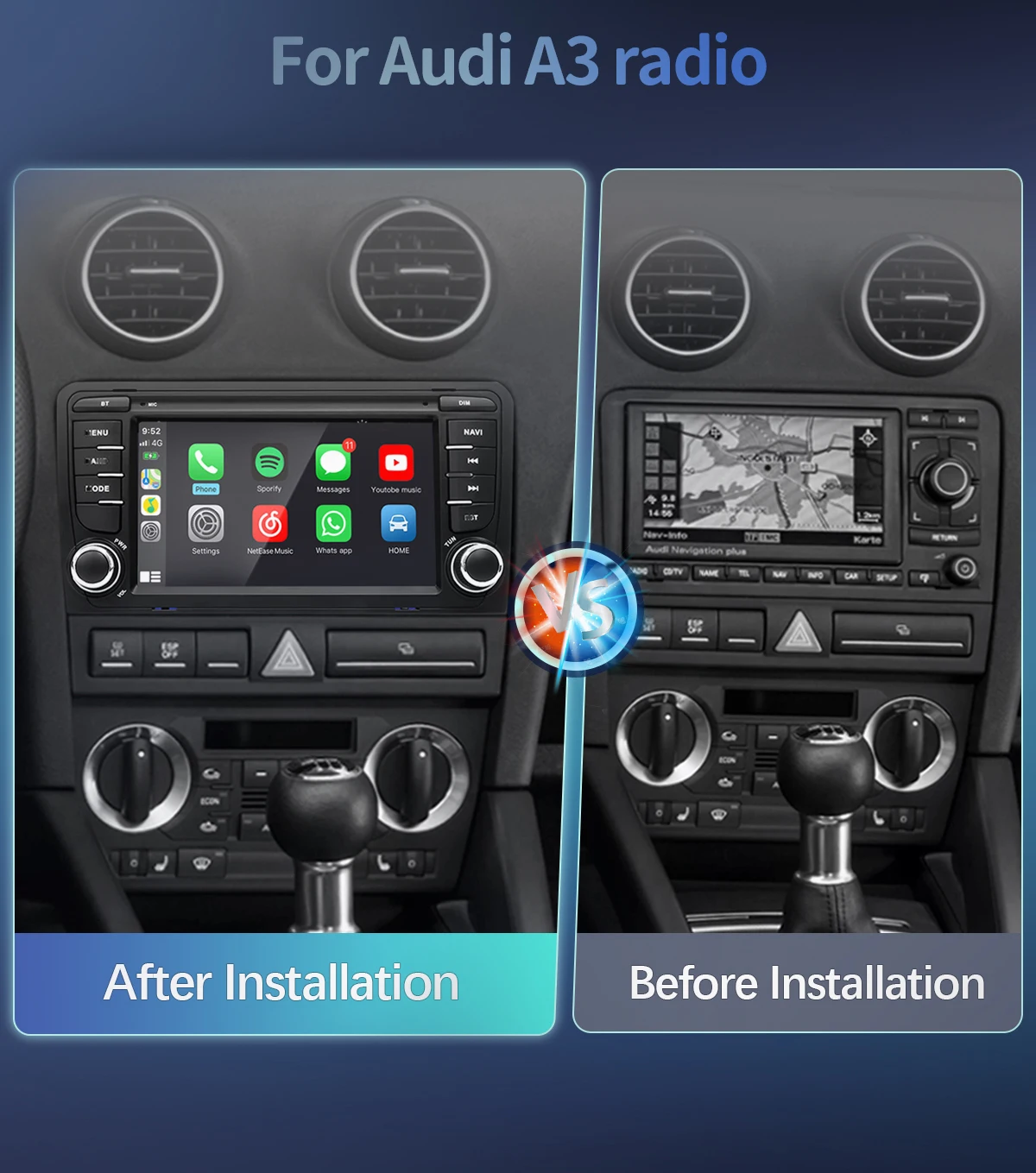 7 "Carplay Autoradio 2 Din Android 14 Auto Multimedia-Player für Audi A3 8 p S3 2013-2017 RS3 Sportback Bildschirm GPS Navigation 4g – Bild 4