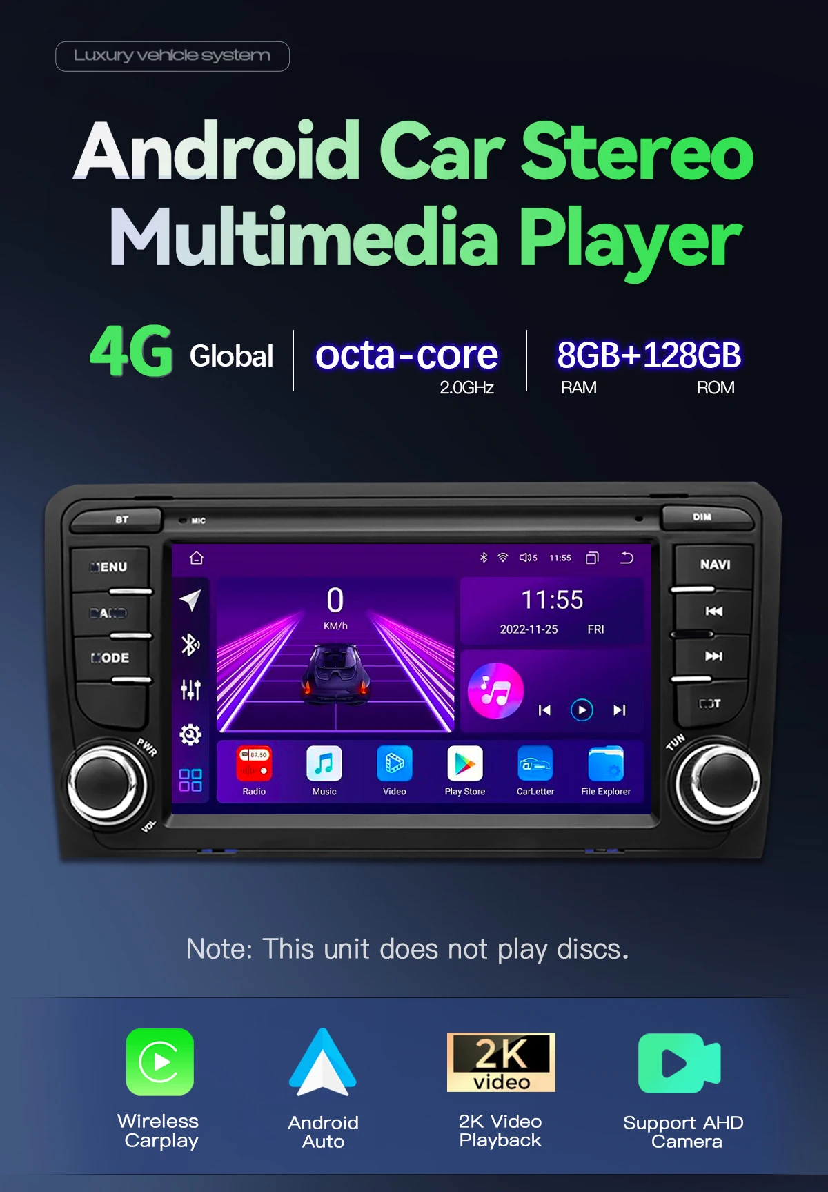 7 "Carplay Autoradio 2 Din Android 14 Auto Multimedia-Player für Audi A3 8 p S3 2013-2017 RS3 Sportback Bildschirm GPS Navigation 4g – Bild 2