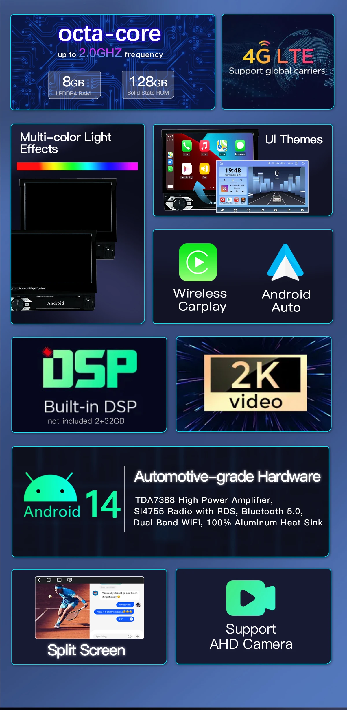 Uckazy 7-Zoll-Carplay Android Auto Universal 1 Din einziehbarer Touchscreen-Auto-Player HD FM AUX-Eingang BT Radio Mirror Link Uckazy 7-Zoll-Carplay Android Auto Universal 1 Din einziehbarer Touchscreen-Auto-Player HD FM AUX-Eingang BT Radio Mirror Link