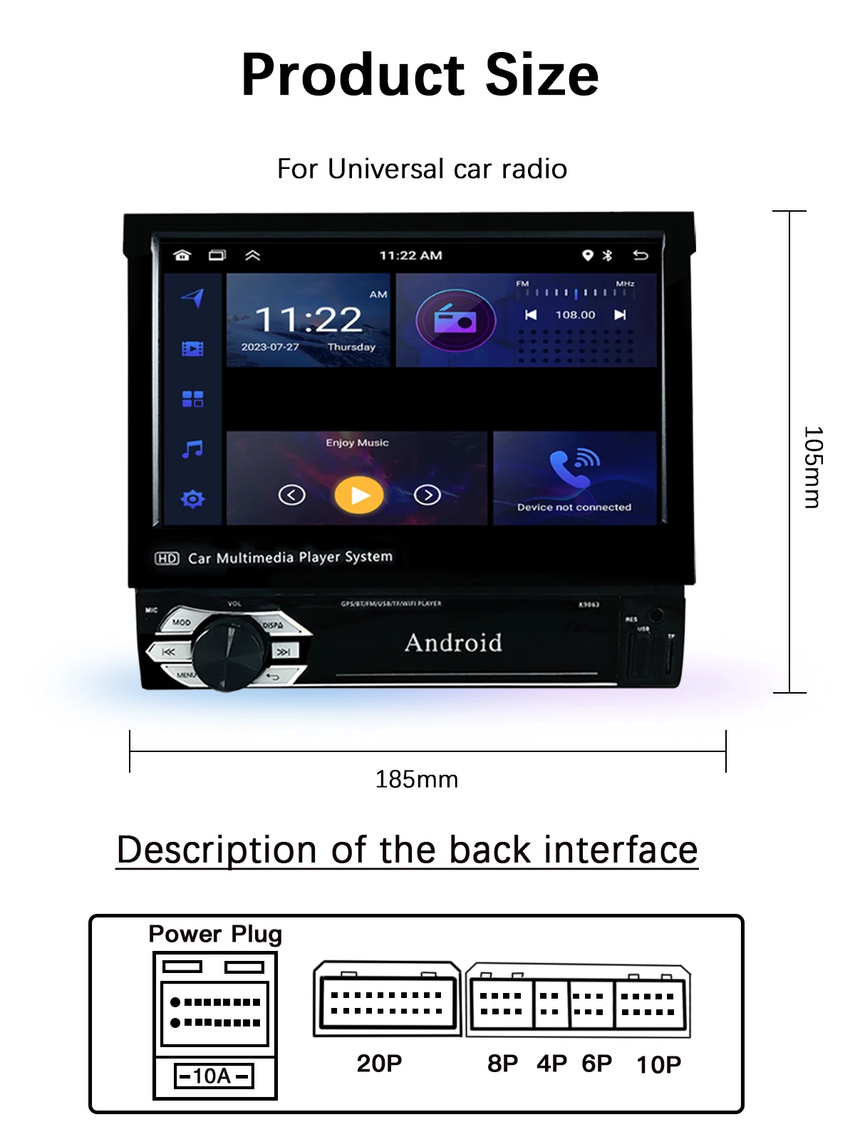 Uckazy 7-Zoll-Carplay Android Auto Universal 1 Din einziehbarer Touchscreen-Auto-Player HD FM AUX-Eingang BT Radio Mirror Link Uckazy 7-Zoll-Carplay Android Auto Universal 1 Din einziehbarer Touchscreen-Auto-Player HD FM AUX-Eingang BT Radio Mirror Link