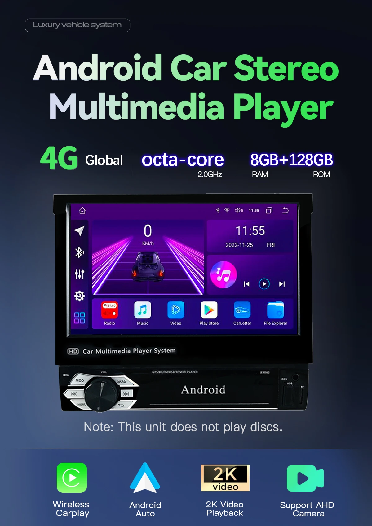 Uckazy 7-Zoll-Carplay Android Auto Universal 1 Din einziehbarer Touchscreen-Auto-Player HD FM AUX-Eingang BT Radio Mirror Link Uckazy 7-Zoll-Carplay Android Auto Universal 1 Din einziehbarer Touchscreen-Auto-Player HD FM AUX-Eingang BT Radio Mirror Link