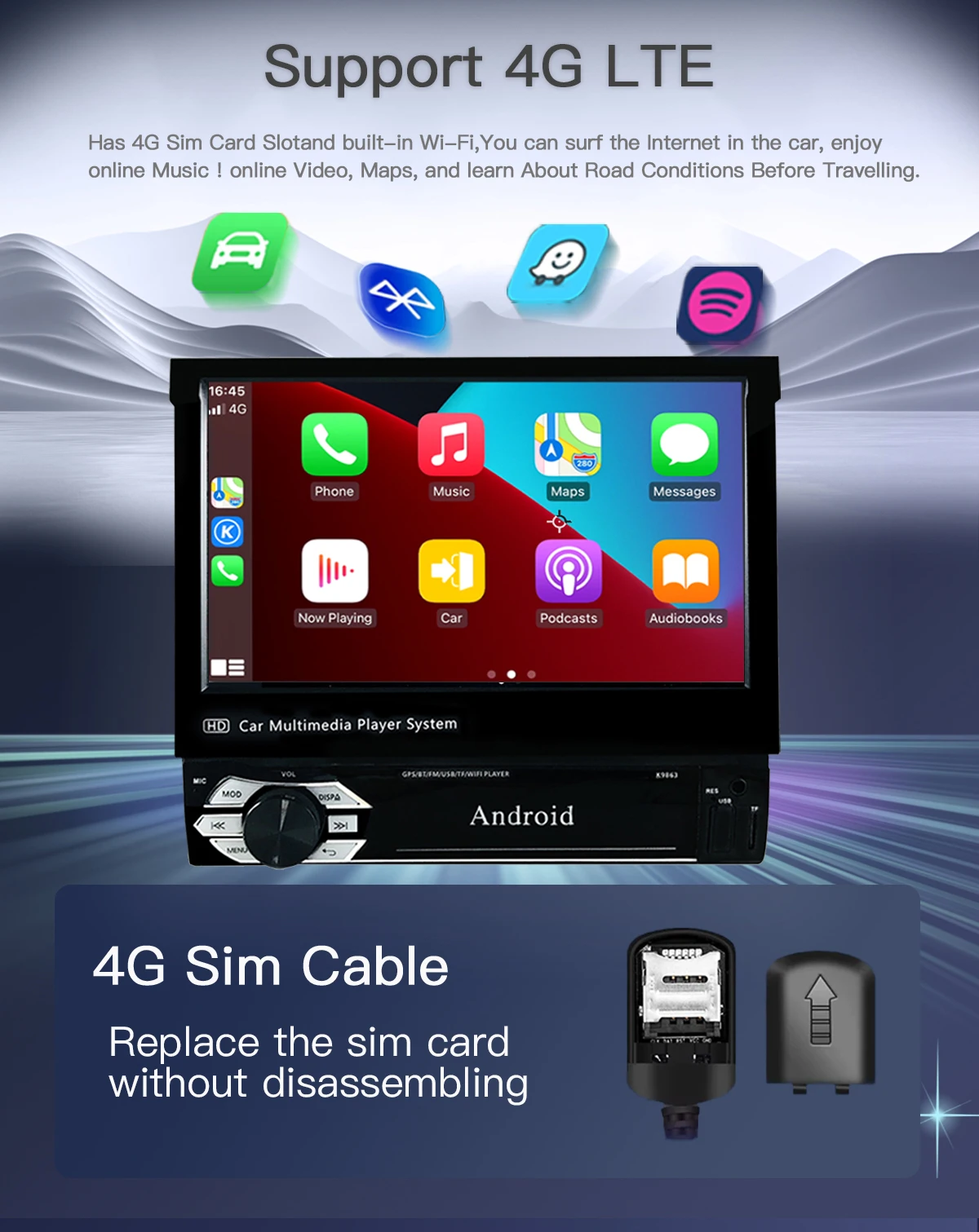 Uckazy 7-Zoll-Carplay Android Auto Universal 1 Din einziehbarer Touchscreen-Auto-Player HD FM AUX-Eingang BT Radio Mirror Link Uckazy 7-Zoll-Carplay Android Auto Universal 1 Din einziehbarer Touchscreen-Auto-Player HD FM AUX-Eingang BT Radio Mirror Link