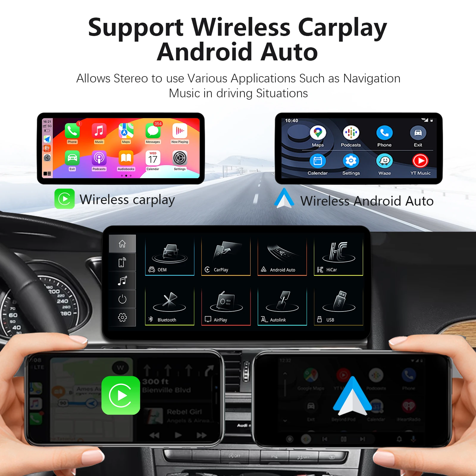 Uckazy 12,3 Zoll Wireless CarPlay Multimedia Ultradünner Bildschirm Android Auto Für Audi A4 A4L B8 A5 2009-2016 Airplay Autolink Funktion