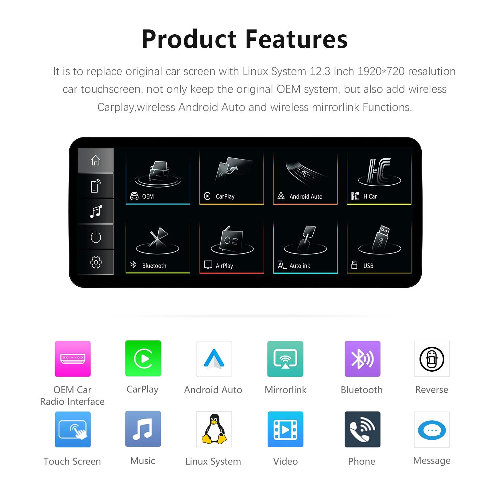 Uckazy 12,3 Zoll Wireless CarPlay Multimedia Ultradünner Bildschirm Android Auto Für Audi A4 A4L B8 A5 2009-2016 Airplay Autolink Funktion