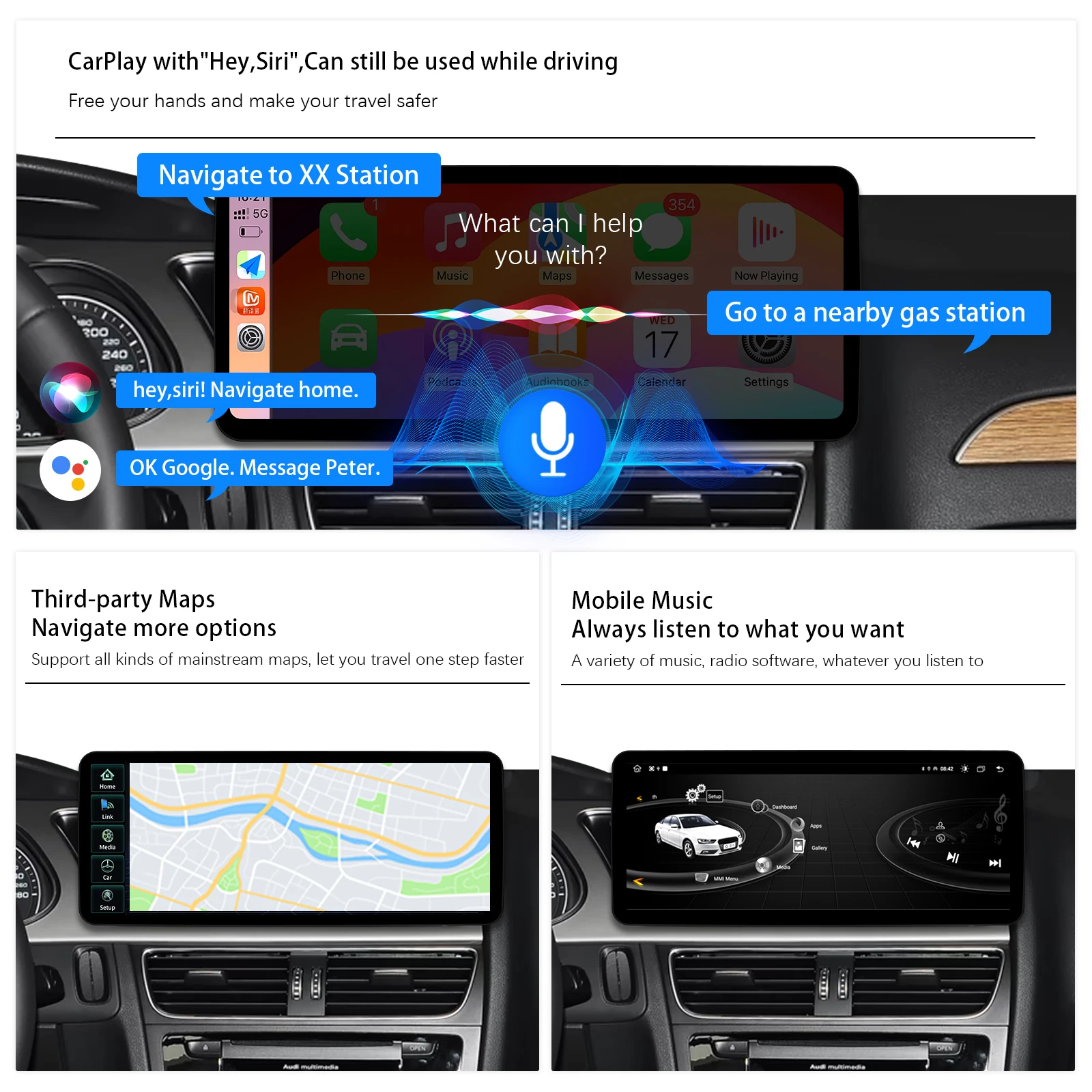 Uckazy 12,3 Zoll Wireless CarPlay Multimedia Ultradünner Bildschirm Android Auto Für Audi A4 A4L B8 A5 2009-2016 Airplay Autolink Funktion