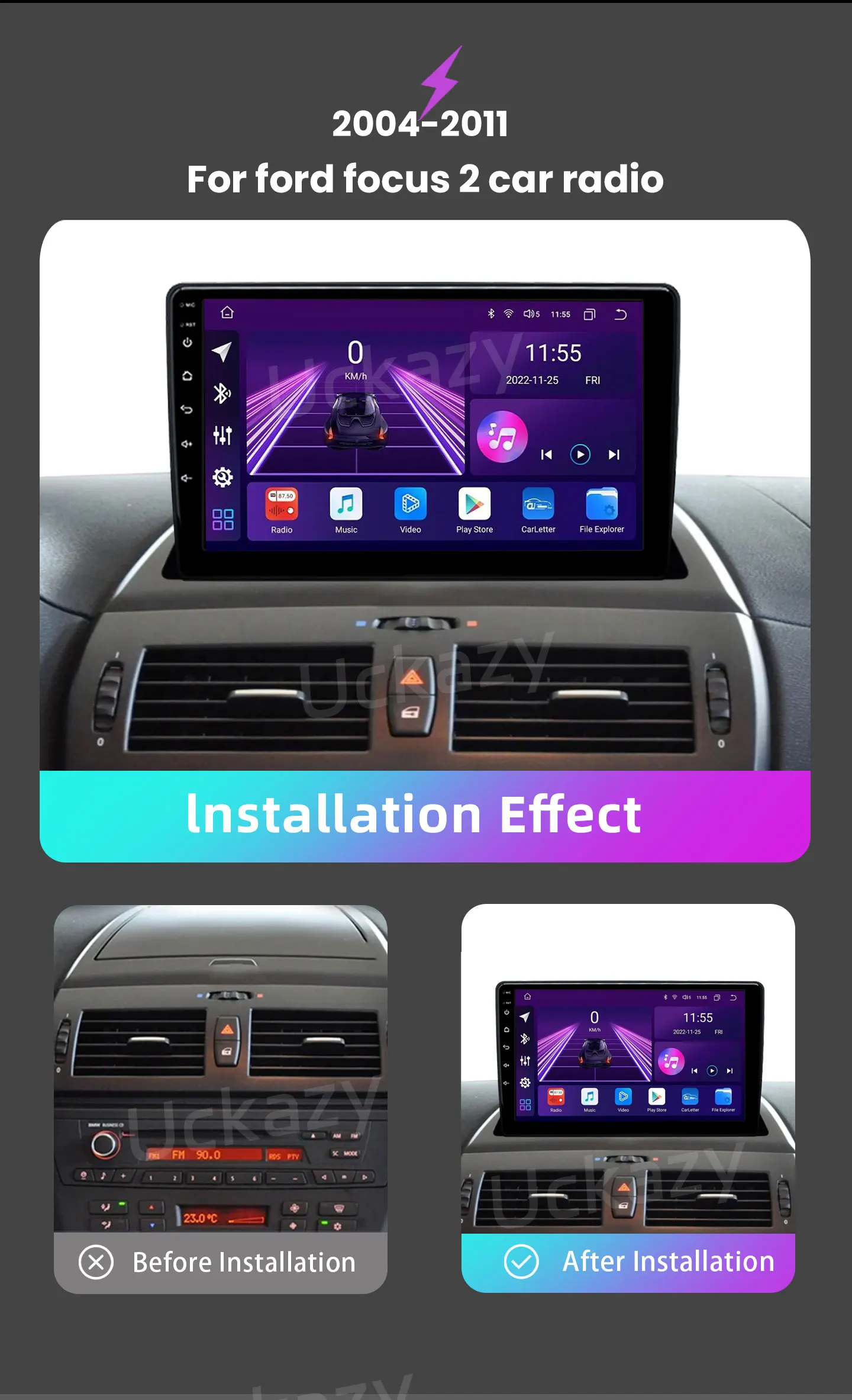 Android 14 Autoradio für Ford Focus 2 3 Mk2 Mk3 2004–2011 GPS-Multimedia-Player 4G CarPlay Auto Stereo RDS Touchscreen-Kopfeinheit