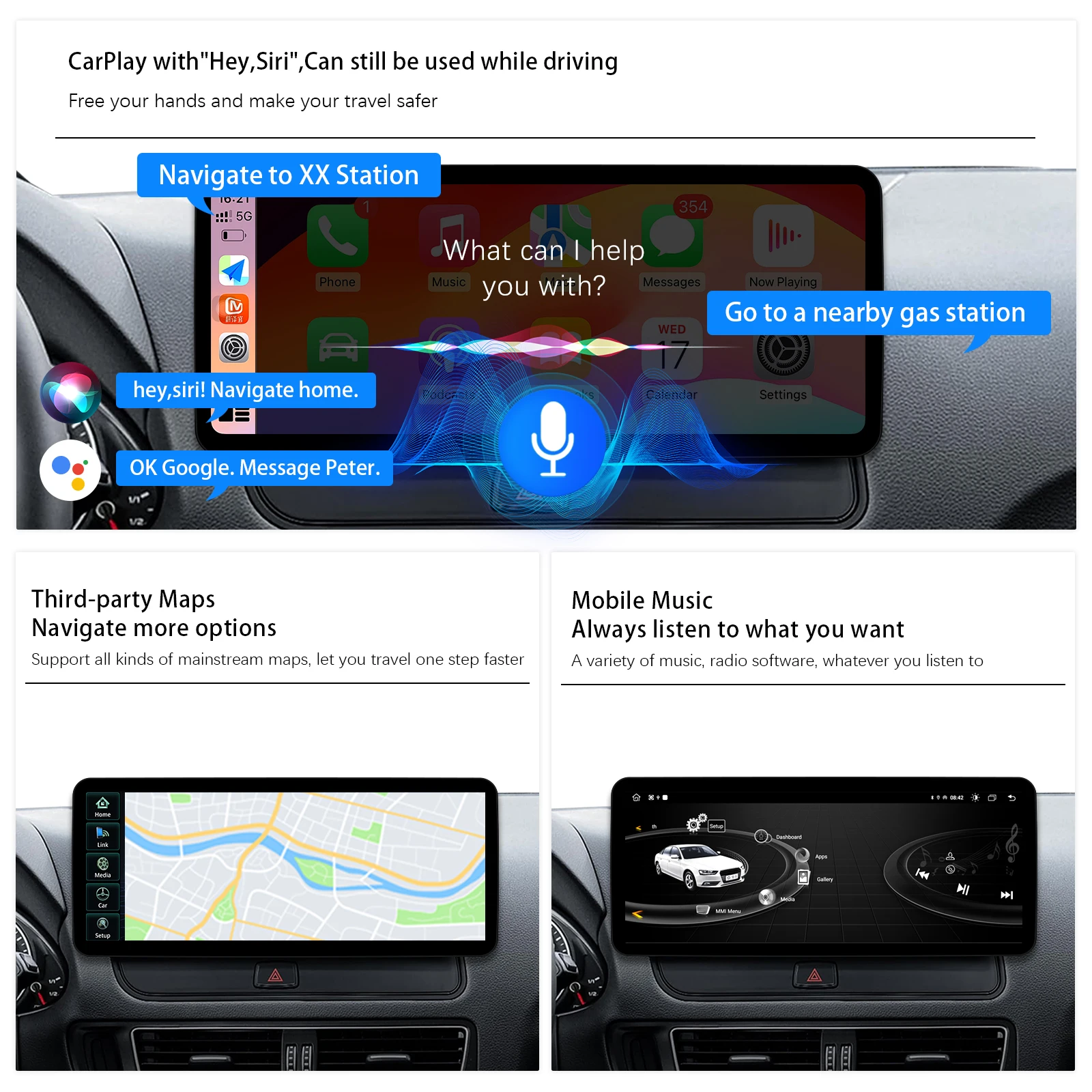 12,3 Zoll ultraschmaler Bildschirm GPS-Navigation Wireless Carplay Linux für Audi Q5 2009–2017 BT Auto Multimedia Video Radio Player WiFi Auto Tools