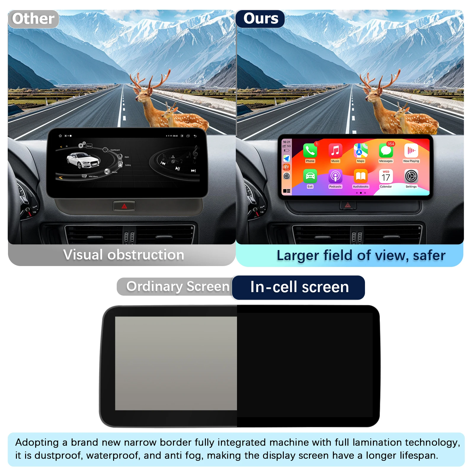 12,3 Zoll ultraschmaler Bildschirm GPS-Navigation Wireless Carplay Linux für Audi Q5 2009–2017 BT Auto Multimedia Video Radio Player WiFi Auto Tools