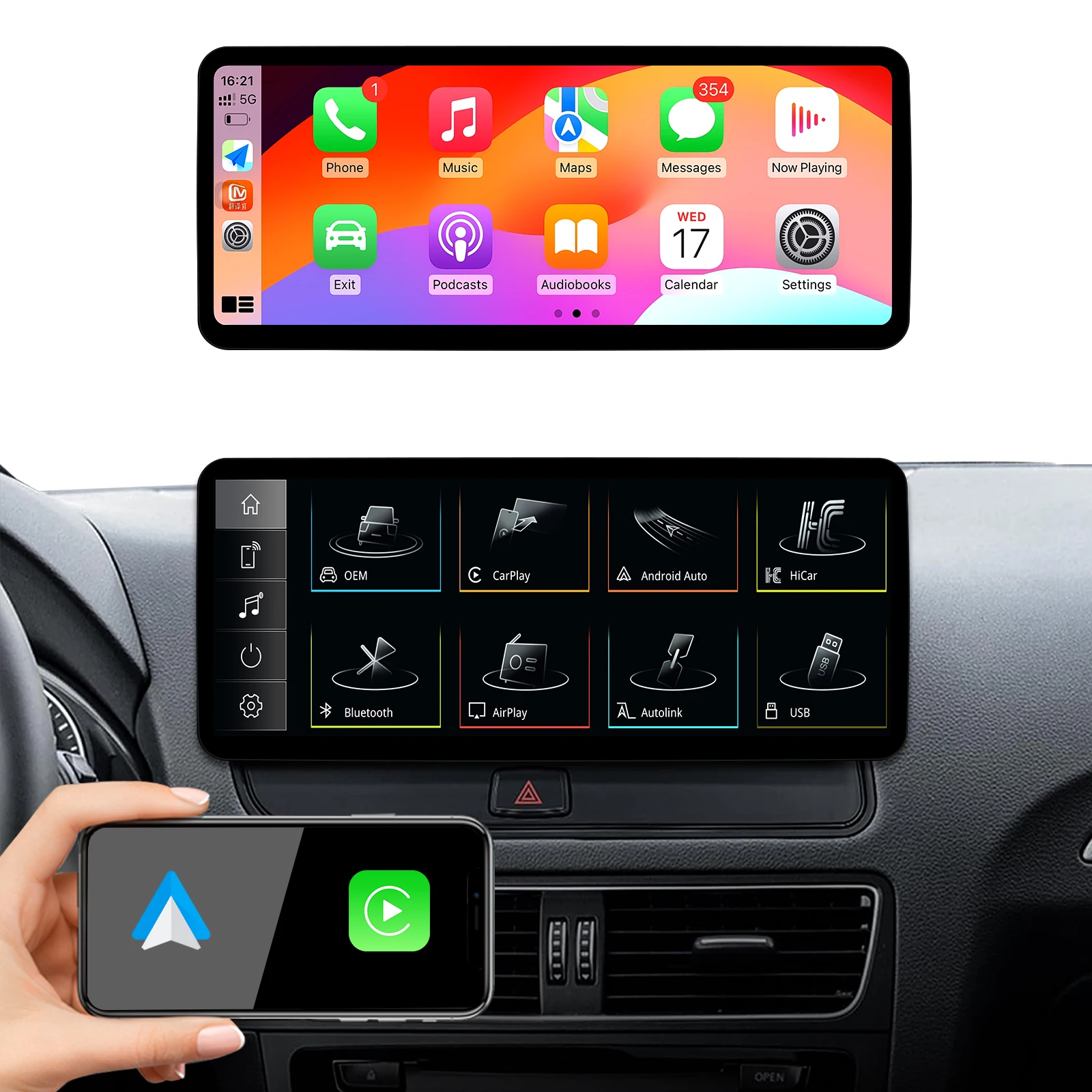 12,3 Zoll ultraschmaler Bildschirm GPS-Navigation Wireless Carplay Linux für Audi Q5 2009–2017 BT Auto Multimedia Video Radio Player WiFi Auto Tools