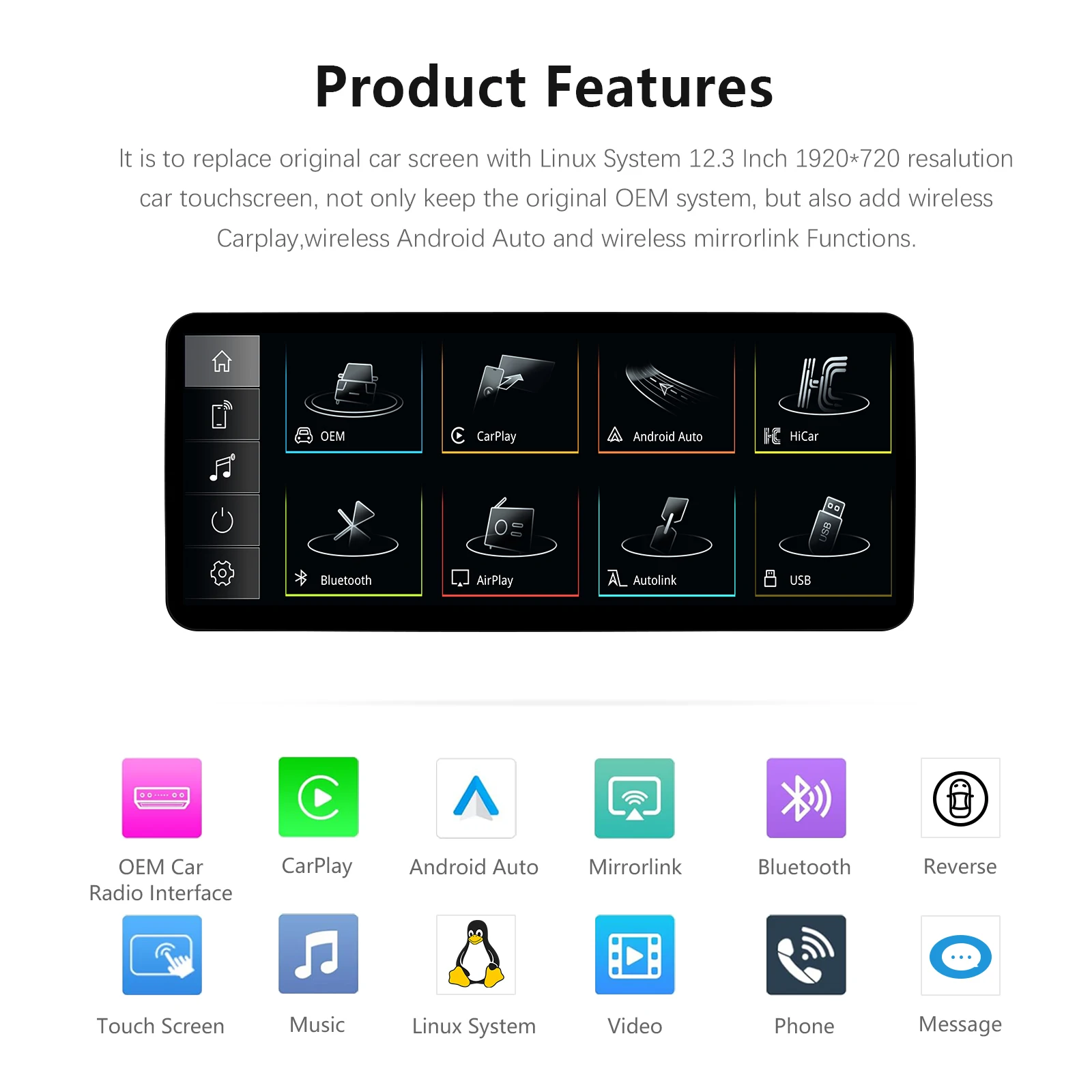 12,3 Zoll ultraschmaler Bildschirm GPS-Navigation Wireless Carplay Linux für Audi Q5 2009–2017 BT Auto Multimedia Video Radio Player WiFi Auto Tools