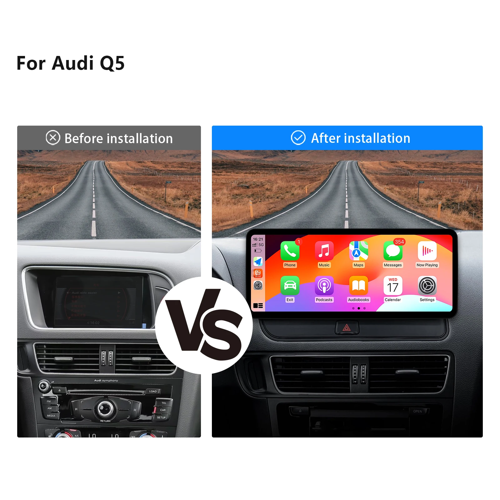 12,3 Zoll ultraschmaler Bildschirm GPS-Navigation Wireless Carplay Linux für Audi Q5 2009–2017 BT Auto Multimedia Video Radio Player WiFi Auto Tools