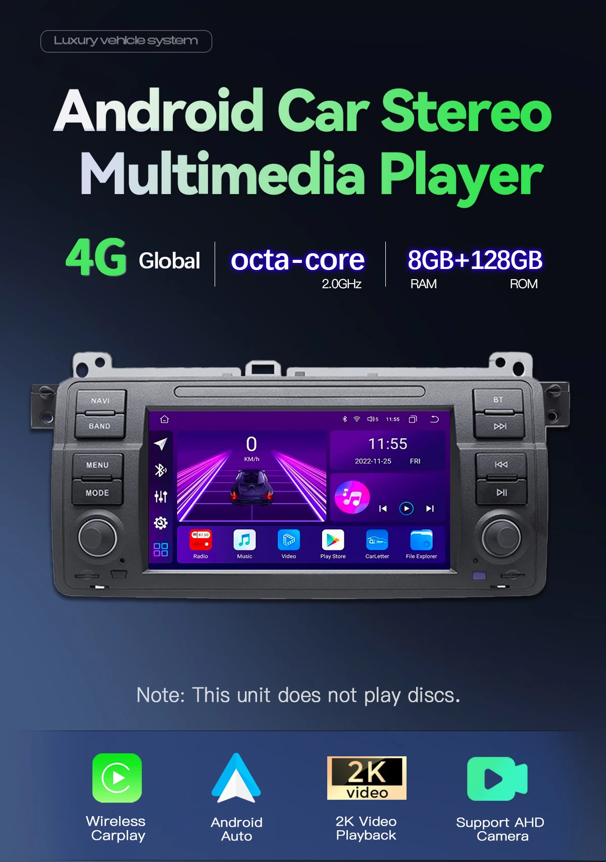 8GB 1 Din Android 14 Autoradio für BMW E46 M3 Rover 75 Coupe318/320/325/330/335 Multimedia Stereo Audio Head Unit GPS Navigation