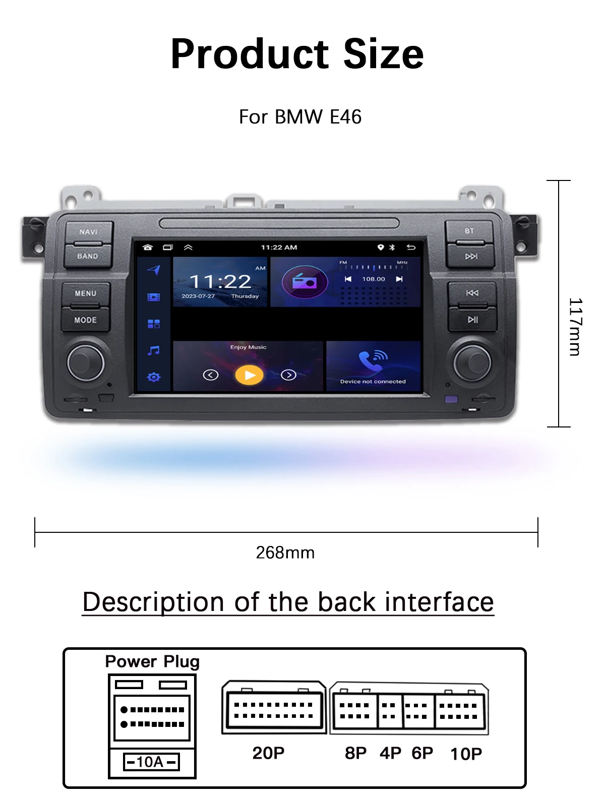 8GB 1 Din Android 14 Autoradio für BMW E46 M3 Rover 75 Coupe318/320/325/330/335 Multimedia Stereo Audio Head Unit GPS Navigation