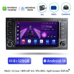 7 "2 DIN Android 14 Autoradio  Für Volkswagen Touareg Transporter T5 Multivan 2004-2011 multimedia-player GPS - 8 GB 128 GB ROMOBD2CAM