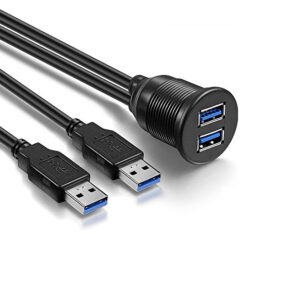 AMPIRE Doppel-USB-A Einbaubuchse mit 15cm Kabel