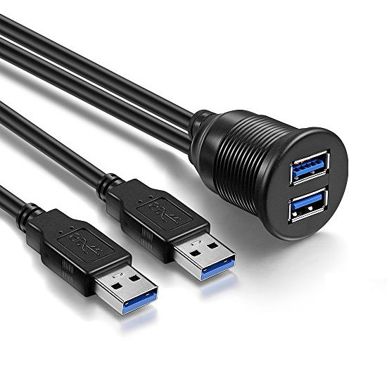 AMPIRE Doppel-USB-A Einbaubuchse mit 200cm Kabel