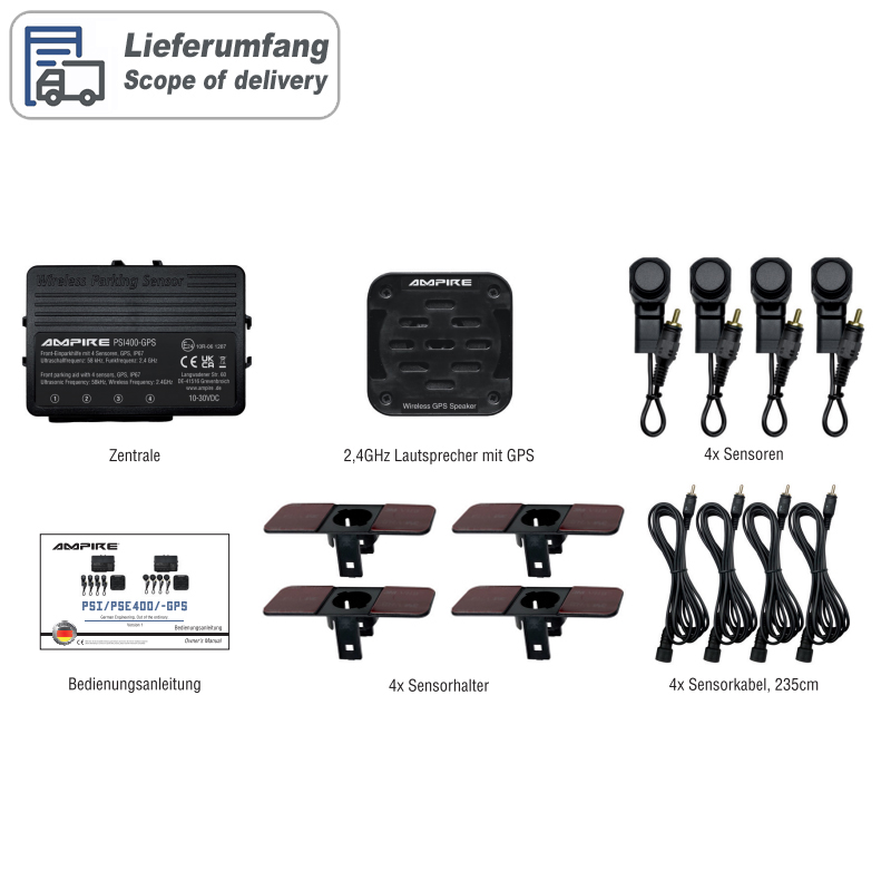 AMPIRE Einparkhilfe für Front-Stossfänger, GPS gesteuert, Schwarz matt, Hinterbau-Montage – Bild 5