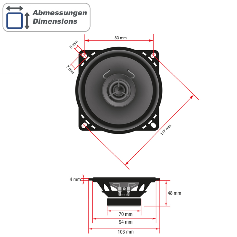 AMPIRE Koaxial-Lautsprecher 10cm mit 16mm Seidenkalotte, ohne Gitter (Paar) – Bild 2
