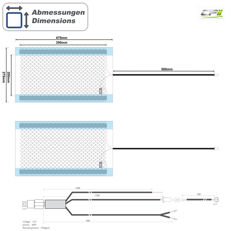 AMPIRE Sitzheizung, 2x 480x280mm, Schalter 2-stufig, 12 Volt – Bild 2