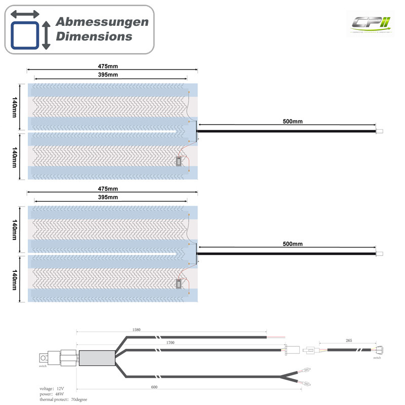 AMPIRE Sitzheizung, 2x 480x280mm längsgeteilt, Schalter 2-stufig, 12 Volt – Bild 5