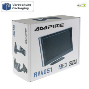 AMPIRE TFT-Monitor 12.7cm (5''), 2 Videoeingänge (AHD/CVBS) Klebe/Saugnapfhalter