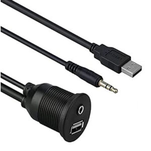 AMPIRE USB-A 2.0/AUX Einbaubuchse, 3.5mm Klinke, 60cm